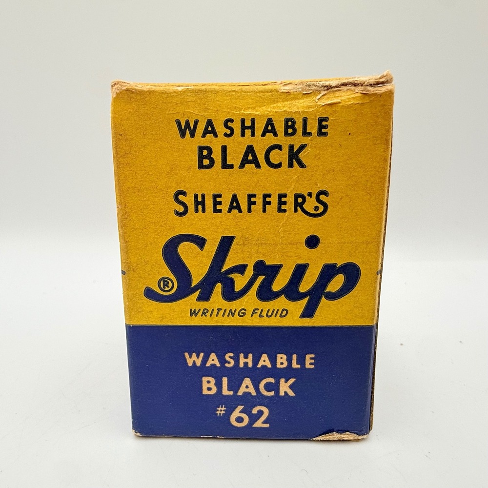 Vintage Sheaffer's Skrip Writing Fluid Washable Black 62 Ink Bottle with Box 2oz